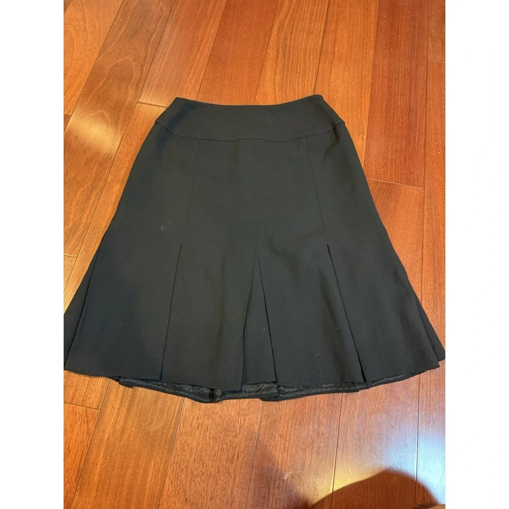 CHANEL Pleated Skirt Fully Lined Wool Mid Length 23in Long |‎ Black | UK 38 US 6
